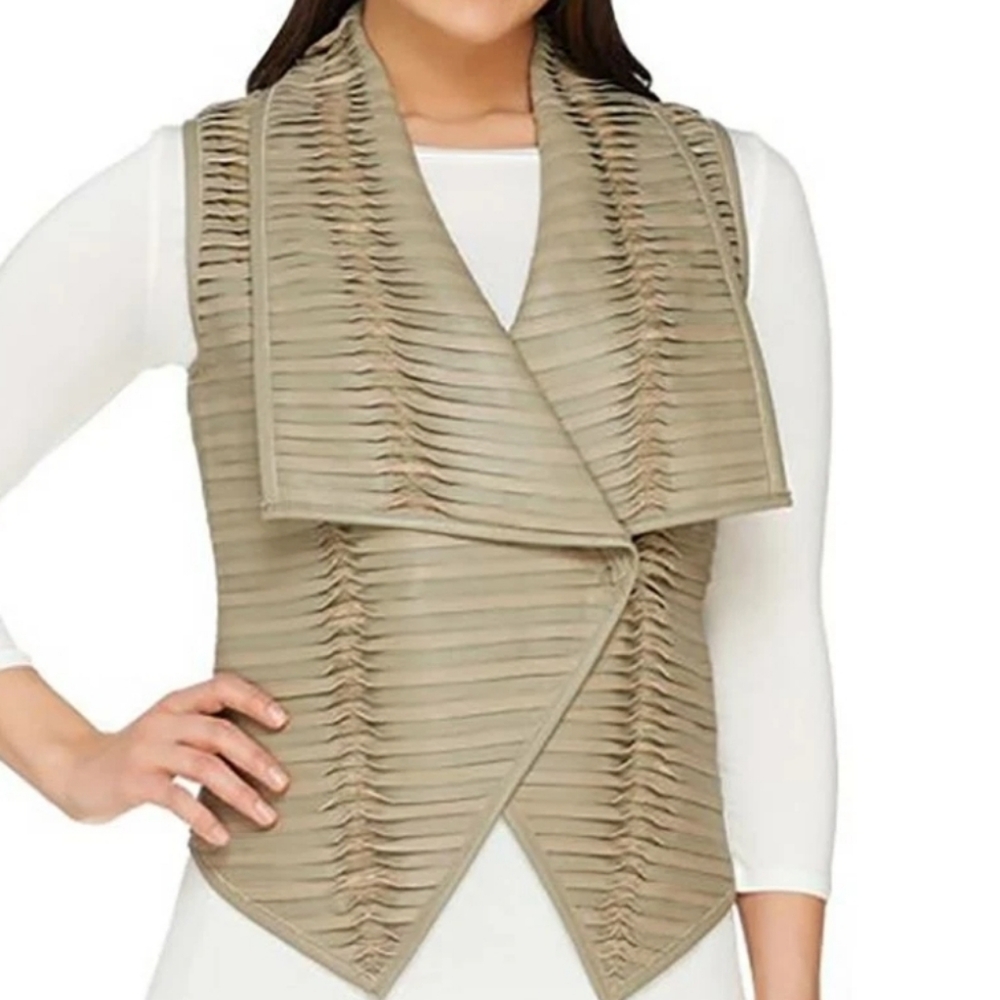 G.I.L.I. Women's Shawl Collar Moto Olive Leather Vest Edgy City Chic Size 4